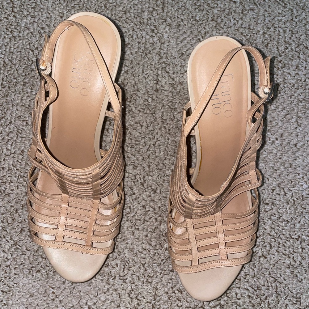 Franco Sarto Tan Strappy Wedge Sandals - Women’s Size 10